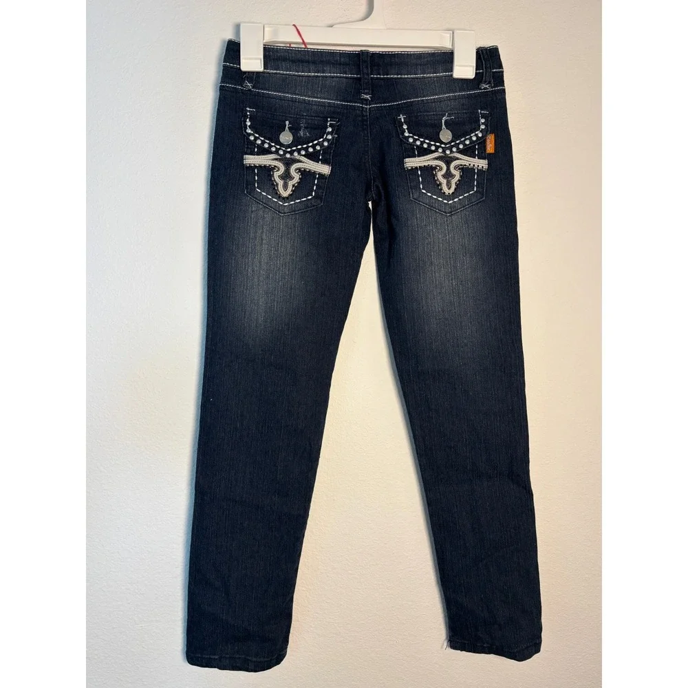 Conga Girls‎ Dark Wash Rhinestone Embellished Denim Jeans Size 12 KR-611069-KJ